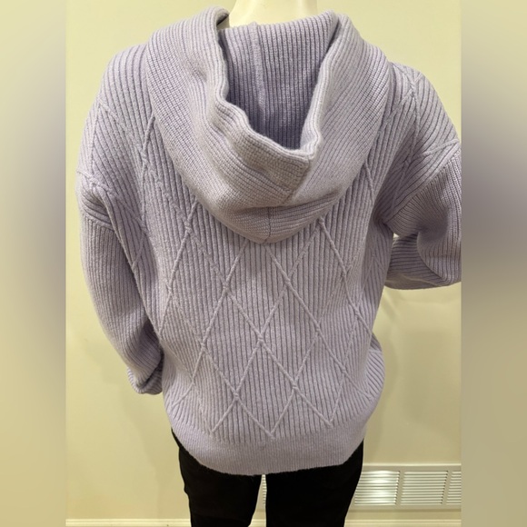 Ann Taylor Lavender Knit Diamond Pattern Ribbed Women’s Hoodie Sweater, large - Picture 8 of 11